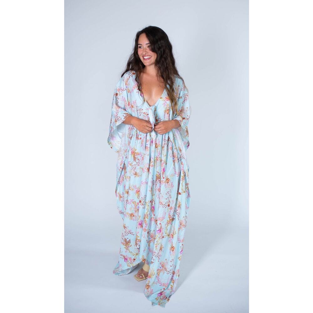 Tribe Kelly bella dress Teal Floral L/XL Retail $225